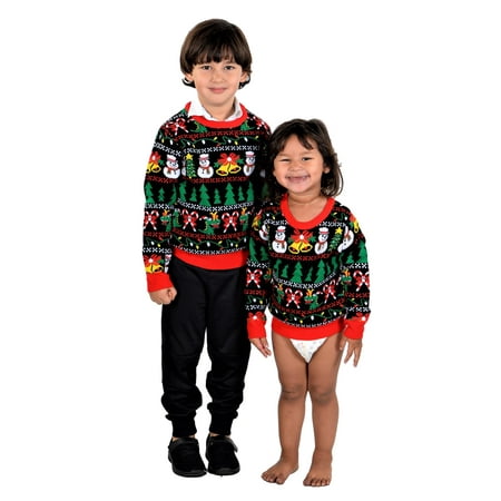 SoCal Look Boys Ugly Christmas Sweater Snowman T-Rex Pullover Black